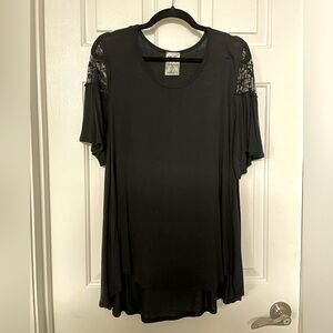 Black tee with lace shoulder detail